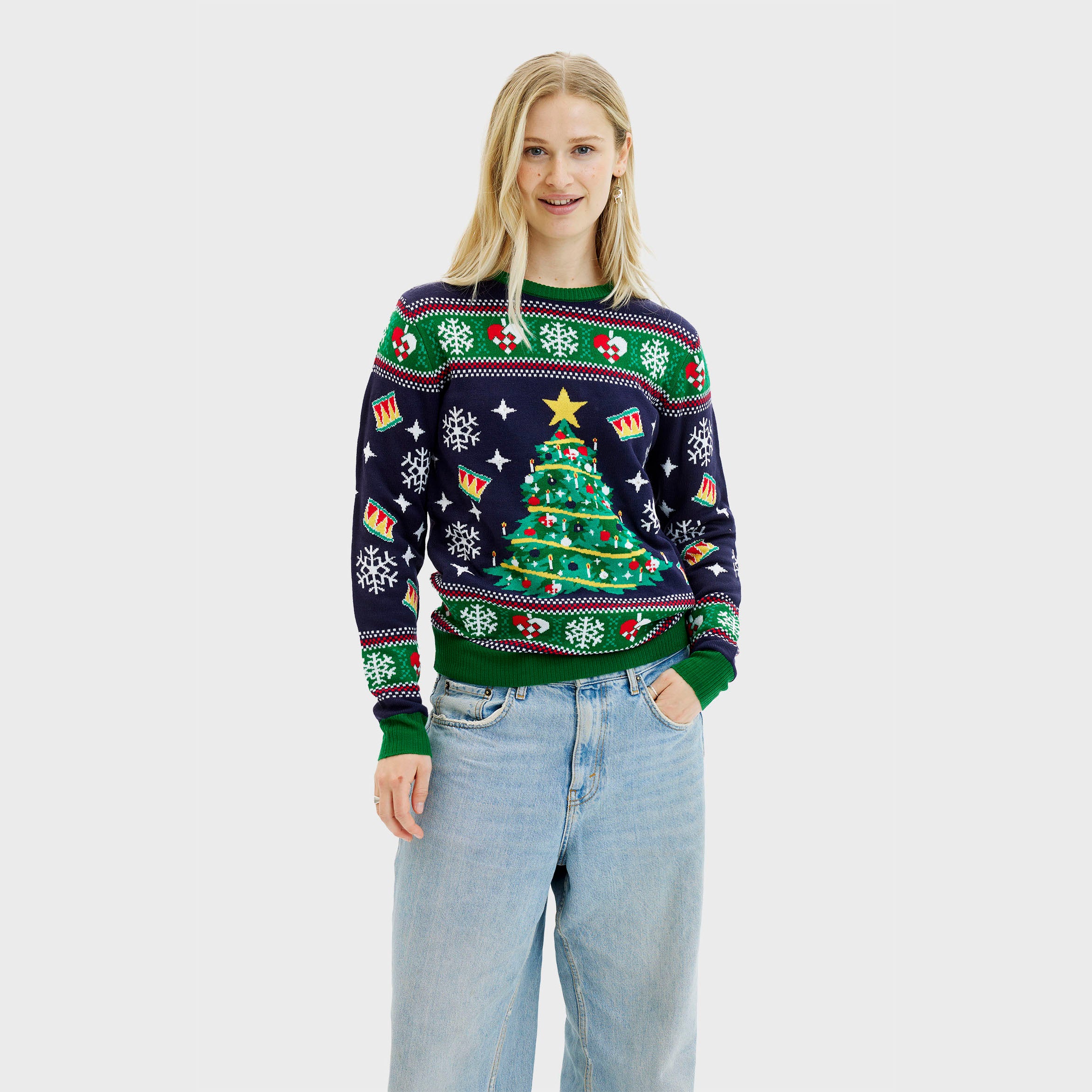 Juletræets Julesweater Navy LED - Dame